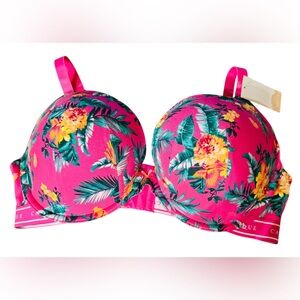NWT Cacique Boost Plunge Push-Up Bra 42DDD Tropical Pink Print